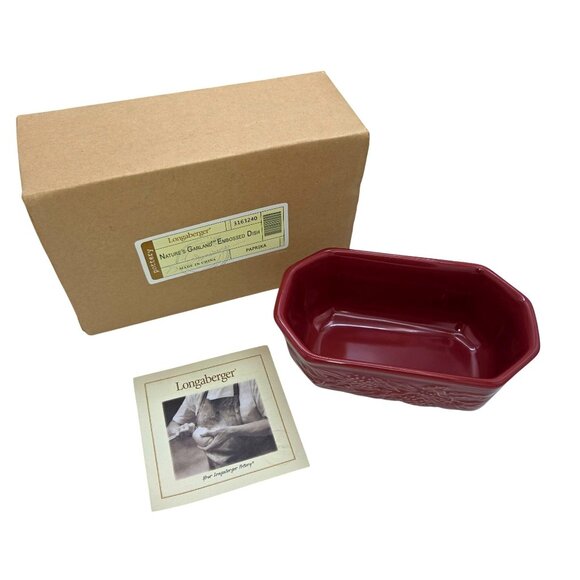 Longaberger Burgundy Pottery Small Octagonal Dish With Grape Embossed Design 5.5 - Picture 1 of 10